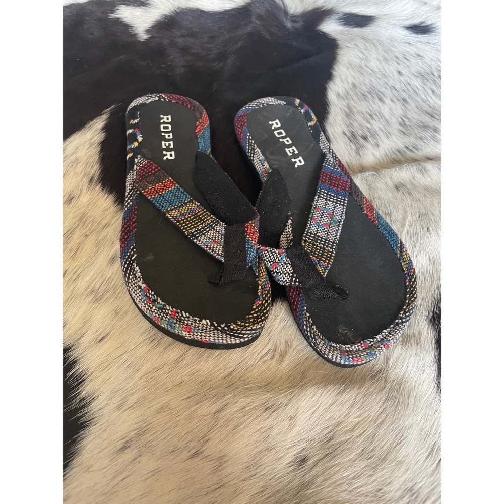 Roper Womens size 6 Fabric‎ Flip Flops Multi Color Southwestern Casual Comfort